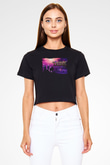 Trine Siyah  Crop Top Tişört