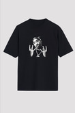 Tupac Baskılı Unisex Oversize Siyah Tişört