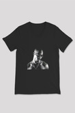 Tupac Baskılı Unisex Siyah V Yaka Tişört