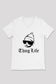 Tupac Shakur Beyaz Unisex V Yaka Tişört T-Shirt