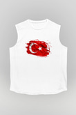 Türkiye Beyaz Unisex Kolsuz Tişört