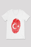 Türkiye Beyaz Unisex V Yaka Tişört T-Shirt