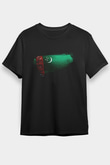 Türkmenistan - Turkmenistan Bayrağı Baskılı Unisex Siyah Tişört