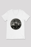 Turnstile Baskılı Beyaz Unisex V Yaka Tişört - Tshirt
