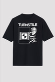 Turnstile Baskılı Unisex Siyah Oversize Tişört - Tshirt