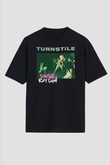 Turnstile Baskılı Unisex Siyah Oversize Tişört - Tshirt
