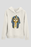 Tutankhamun Baskılı Beyaz Unisex Hoodie