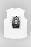Tutankhamun Baskılı Beyaz Unisex Kolsuz Tişört - Tshirt