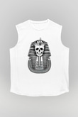 Tutankhamun Baskılı Beyaz Unisex Kolsuz Tişört - Tshirt