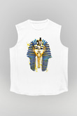 Tutankhamun Baskılı Beyaz Unisex Kolsuz Tişört - Tshirt