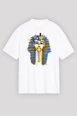 Tutankhamun Baskılı Beyaz Unisex Oversize Tişört - Tshirt