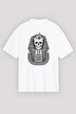Tutankhamun Baskılı Beyaz Unisex Oversize Tişört - Tshirt