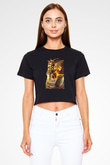 Tutankhamun Baskılı Siyah Crop Top Kadın Tişört - Tshirt