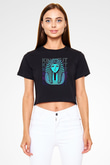 Tutankhamun Baskılı Siyah Crop Top Kadın Tişört - Tshirt