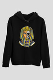 Tutankhamun Baskılı Unisex Siyah Hoodie