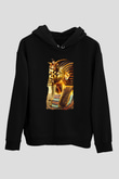Tutankhamun Baskılı Unisex Siyah Hoodie