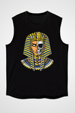 Tutankhamun Baskılı Unisex Siyah Kolsuz Tişört - Tshirt
