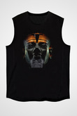 Tutankhamun Baskılı Unisex Siyah Kolsuz Tişört - Tshirt