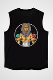 Tutankhamun Baskılı Unisex Siyah Kolsuz Tişört - Tshirt