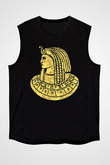 Tutankhamun Baskılı Unisex Siyah Kolsuz Tişört - Tshirt