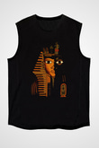 Tutankhamun Baskılı Unisex Siyah Kolsuz Tişört - Tshirt