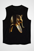 Tutankhamun Baskılı Unisex Siyah Kolsuz Tişört - Tshirt