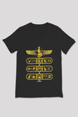 Tutankhamun Baskılı Unisex Siyah V Yaka Tişört - Tshirt