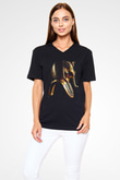 Tutankhamun Baskılı Unisex Siyah V Yaka Tişört - Tshirt