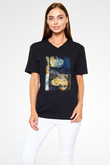 Tuval Siyah Unisex V Yaka Tişört T-Shirt