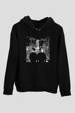 Twin Tribes Baskılı Unisex Siyah Kapüşonlu Sweatshirt