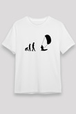 Uçurtma Kayağı Baskılı Unisex Beyaz Tişört - Tshirt