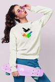 Uçurtma Kayağı Baskılı Unisex Ekru Sweatshirt