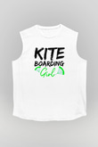 Uçurtma Kayağı Baskılı Unisex Kolsuz Beyaz Tişört