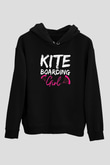 Uçurtma Kayağı - Kite Board Baskılı Unisex Siyah Kapüşonlu Sweatshirt