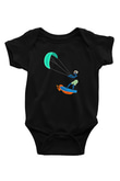 Uçurtma Kayağı - Kite Board Baskılı Unisex Siyah Bebek Body - Zıbın