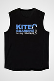 Uçurtma Kayağı - Kite Board Baskılı Unisex Siyah Kolsuz Tişört