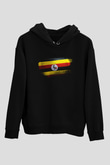 Uganda Bayrağı Baskılı Unisex Siyah Kapüşonlu Sweatshirt
