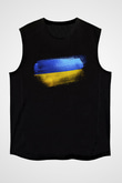 Ukrayna - Ukraine Bayrağı Baskılı Unisex Siyah Kolsuz Tişört