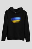 Ukrayna - Ukraine Bayrağı Baskılı Unisex Siyah Kapüşonlu Sweatshirt
