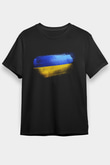 Ukrayna - Ukraine Bayrağı Baskılı Unisex Siyah Tişört