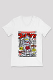 Ultraman Baskılı Unisex Beyaz V Yaka Tişört