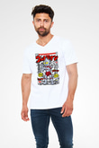 Ultraman Baskılı Unisex Beyaz V Yaka Tişört