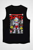 Ultraman Baskılı Unisex Siyah Kolsuz Tişört