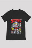 Ultraman Baskılı Unisex Siyah V Yaka Tişört