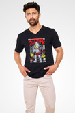 Ultraman Baskılı Unisex Siyah V Yaka Tişört