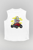 Ultraman Hotrod Baskılı Unisex Beyaz Kolsuz Tişört