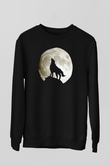 Uluyan Kurt Baskılı Unisex Siyah  Sweatshirt