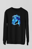 Uluyan Kurt Temalı Baskılı Siyah  Sweatshirt