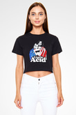 Uncle Acid Baskılı Siyah Crop Top Kadın Tişört - Tshirt