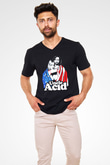 Uncle Acid Baskılı Unisex Siyah V Yaka Tişört - Tshirt